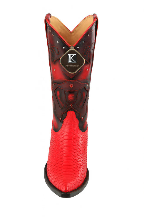 Men's King Exotic Boots Genuine Python 3x Toe Red (495vf5712)