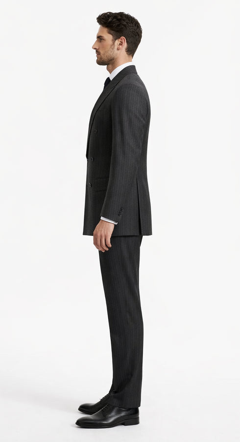 Kingsman Chalk-Striped Double Breasted Eggsy - Color Dark Grey Suit