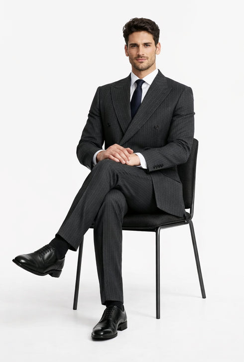 Kingsman Chalk-Striped Double Breasted Eggsy - Color Dark Grey Suit