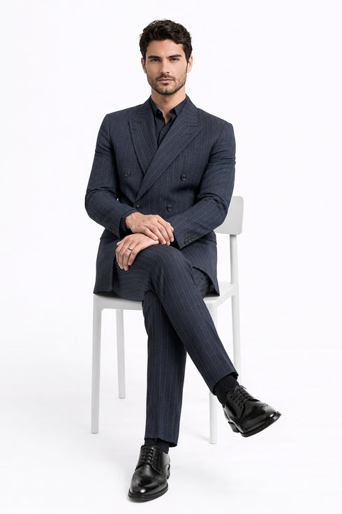 Kingsman Harrys Pinstriped Blue Double Breasted Suit