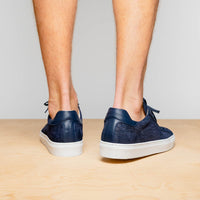 Zelli Kobe Luxury Sneaker in Navy Crocodile-Embossed Suede