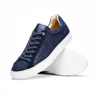 Zelli Kobe Luxury Sneaker in Navy Crocodile-Embossed Suede