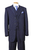 Mens Vested 3 Button 1920's Bold Gangster Chalk Pinstripe Suit in Navy
