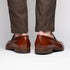 Zelli Lago Hand-Burnished Calfskin & Linen Penny Loafers in Cognac