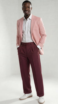 Mens Wide Leg Pants Classic Fit Pleated Pants in Color "Wine" 20.5 inch bottom Pants come lined to the knee.