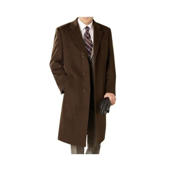 Lanzino Luxurious Brown mens cashmere overcoat Premium Brown Topcoat - Mens Dark Brown Overcoat - Wool Fabric