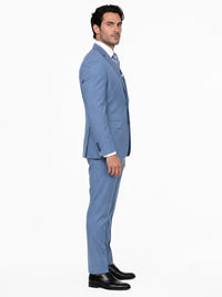 Mens 2 Button Slim Fit Wool Suit With Double Breasted Vest in Steel Blue