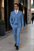 Mens 2 Button Slim Fit Wool Suit With Double Breasted Vest in Steel Blue