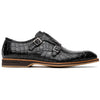 Zelli Legerra Hand Burnished Crocodile Print Monk Strap in Black