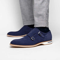 Zelli Legerra Suede Goatskin Double Monkstrap Shoes in Navy