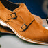 Zelli Legerra Contemporary Suede Monk Strap Dress Shoes in Cognac