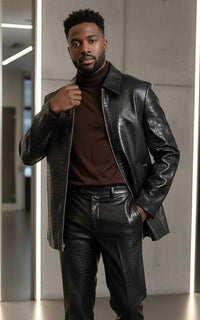 Leisure Suit Black Crocodile Print Vegan Leather BP6793