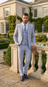 Mens Light Blue Plaid Three Piece Suit – Windowpane Check Wedding and Business Formal Suit Set