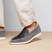 Zelli Bene Sueded Goatskin and Crocodile Loafer in Grey