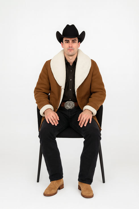 Long Sheepskin Brown Western Jacket