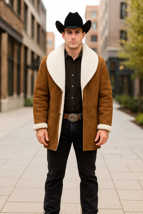 Long Sheepskin Brown Western Jacket