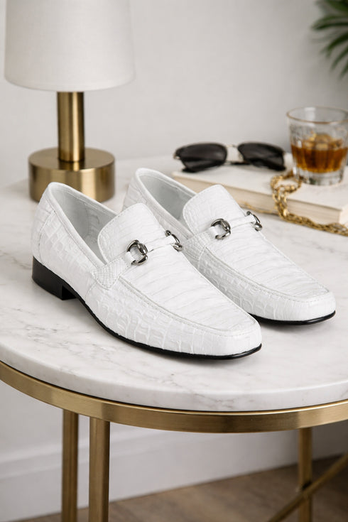 Los Altos All-Over White Crocodile Belly Loafers