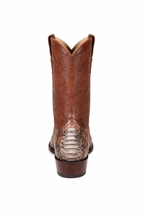 Los Altos Men's Cognac Genuine Python Snakeskin Snip Toe Boots