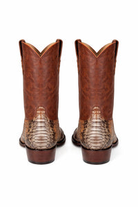 Los Altos Men's Cognac Genuine Python Snakeskin Snip Toe Boots