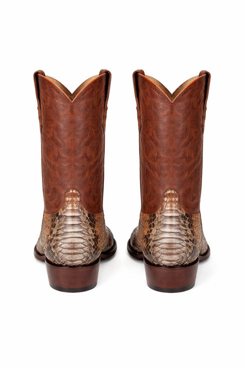 Los Altos Men's Cognac Genuine Python Snakeskin Snip Toe Boots