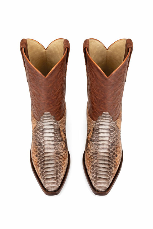 Los Altos Men's Cognac Genuine Python Snakeskin Snip Toe Boots
