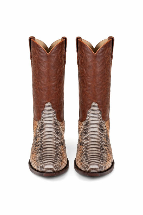 Los Altos Men's Cognac Genuine Python Snakeskin Snip Toe Boots
