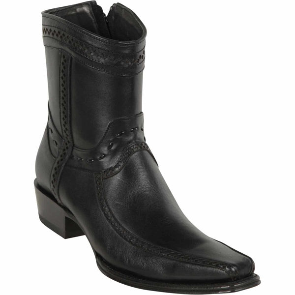 Los Altos Men's European Toe Short Leather Boots - Black 76BF3805