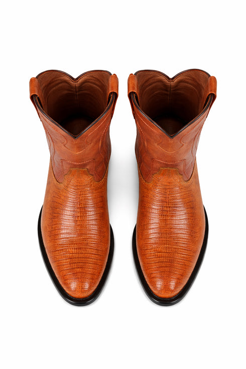 Los Altos Men's Genuine Lizard Teju Skin Saddle Zipper Roper Toe Boot