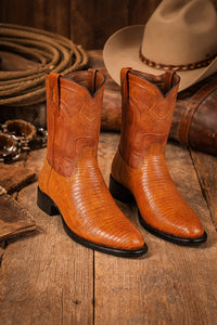 Los Altos Men's Genuine Lizard Teju Skin Saddle Zipper Roper Toe Boot