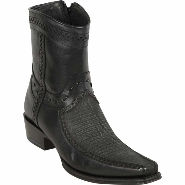 Los Altos Men's Lizard Skin European Toe Short Boots - Sanded Black 76BF0774