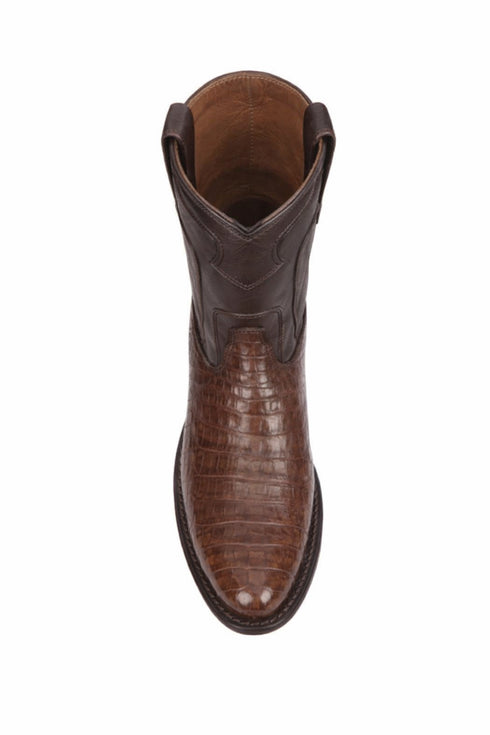 Los Altos Mens Original Caiman Belly Brown Roper Toe Boot