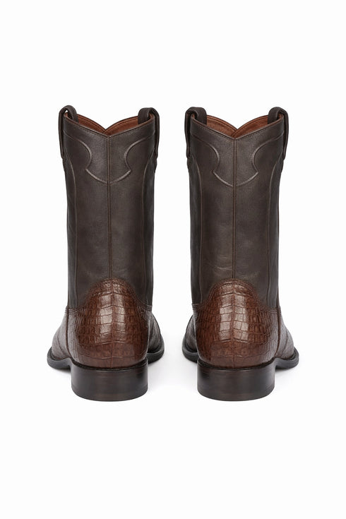 Los Altos Mens Original Caiman Belly Brown Roper Toe Boot