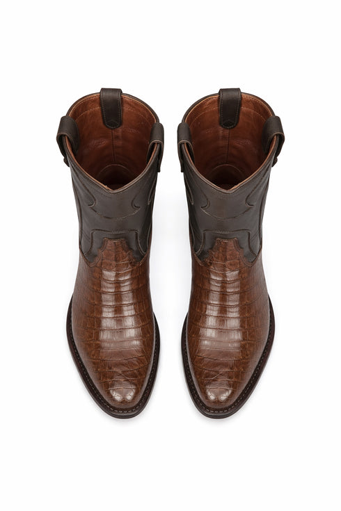 Los Altos Mens Original Caiman Belly Brown Roper Toe Boot