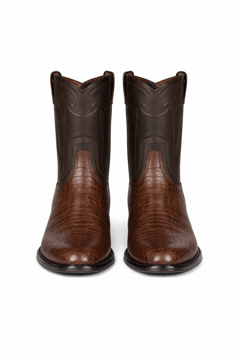 Los Altos Mens Original Caiman Belly Brown Roper Toe Boot