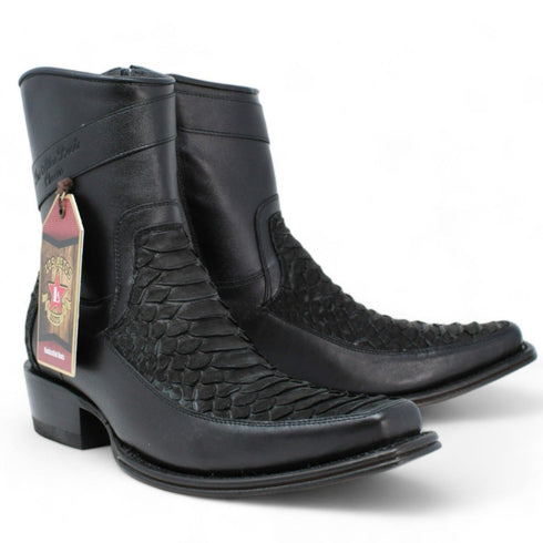 Los Altos Men's Original Python Skin European Toe Short Boots - Black 76BFN5705