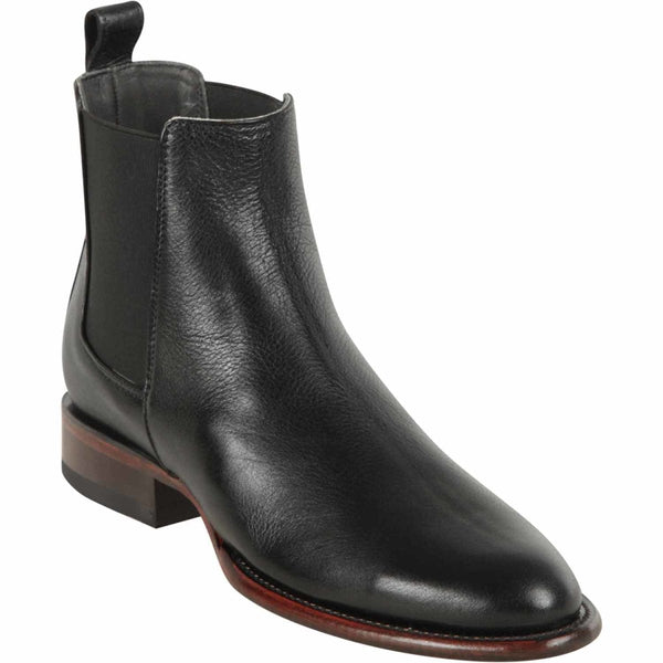 Los Altos Men's Round Toe Leather Short Boots Belmont - Black 69B2105