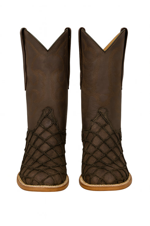 Los Altos Men's Tabacco Genuine Pirarucu Wide Square Toe Boot