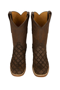 Los Altos Men's Tabacco Genuine Pirarucu Wide Square Toe Boot