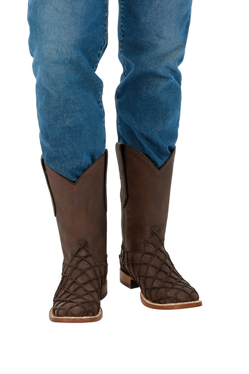 Los Altos Men's Tabacco Genuine Pirarucu Wide Square Toe Boot