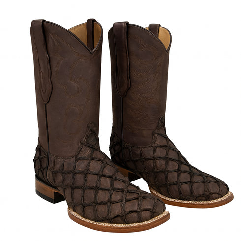 Los Altos Men's Tabacco Genuine Pirarucu Wide Square Toe Boot