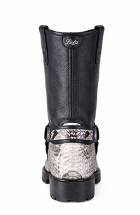 Los Altos Natural & Black Python Biker Boots