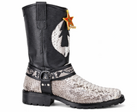 Los Altos Natural & Black Python Biker Boots
