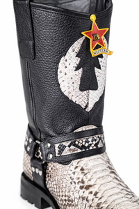 Los Altos Natural & Black Python Biker Boots