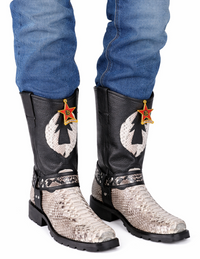 Los Altos Natural & Black Python Biker Boots