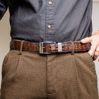 Marco Di Milano Luciano Belt: Navy & Brown Leather Dress Shoe