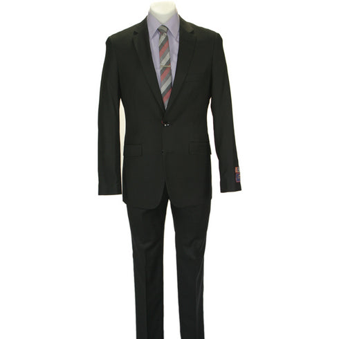 Carlo Lusso Black Two-button Poly Blend Suit