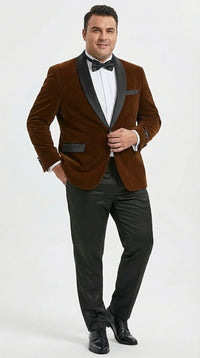 Mens Brown Velvet Tuxedo Jacket – Luxury Black Lapel Velvet Blazer for Wedding, Prom and Formal Events
