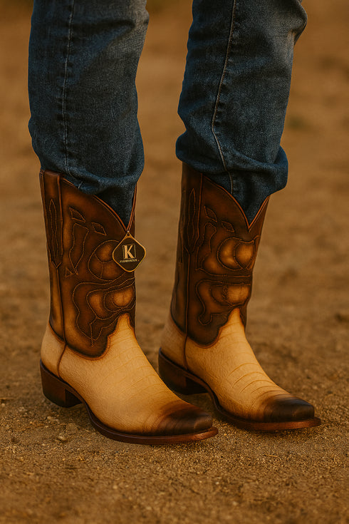 King Exotic Men's Caiman Belly Snip Toe Boots