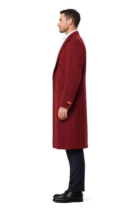 Mens Full Length Wool and Cashmere Overcoat - Winter Topcoats - Red Coat