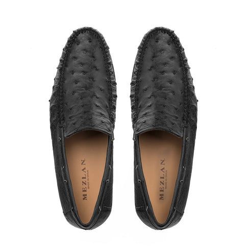 Mens Mezlan Rollini Ostrich Quill  Dress Shoe Loafer in Black